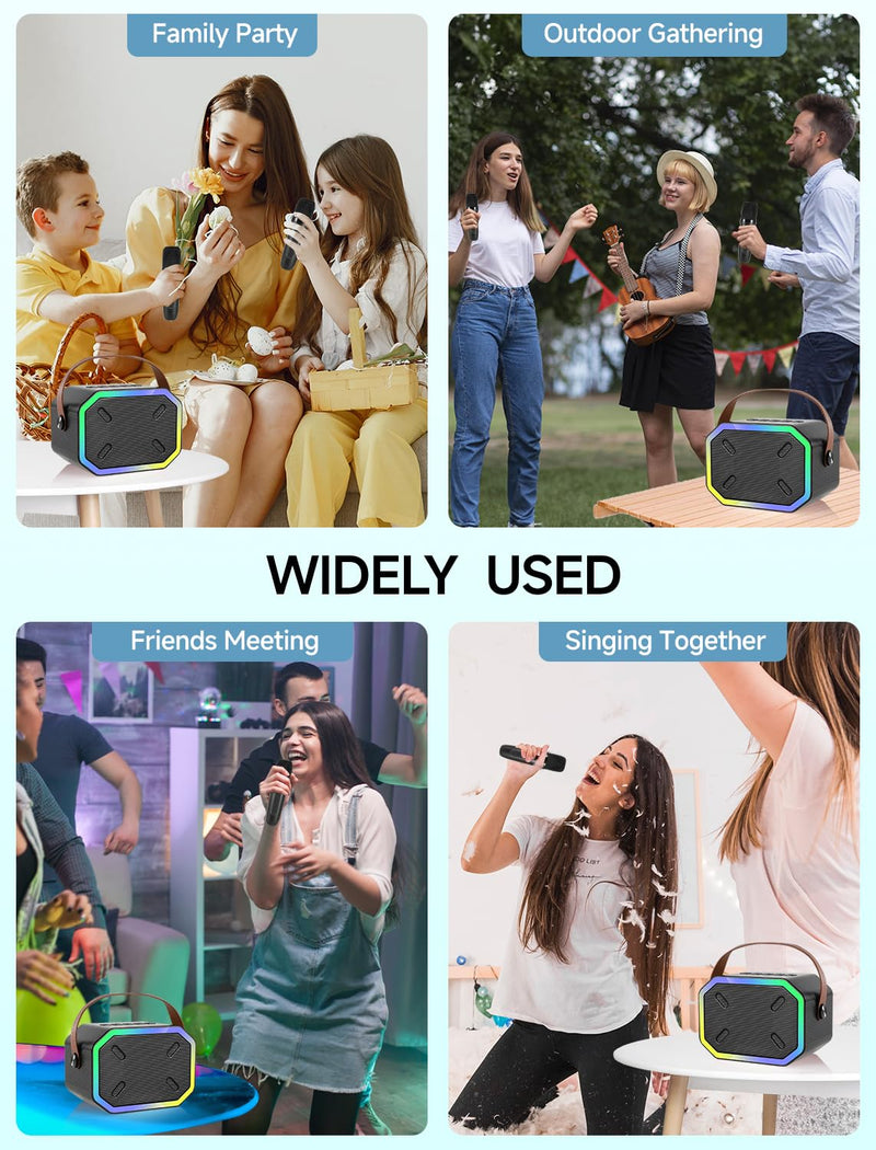 [AUSTRALIA] - Karaoke Machine for Kids and Adults, Mini Portable Bluetooth Speaker with 2 Wireless Microphones, Led Lights for TV, Kids Gifts for Girls Boys Family Party Birthday (Black) Rectangle Black 