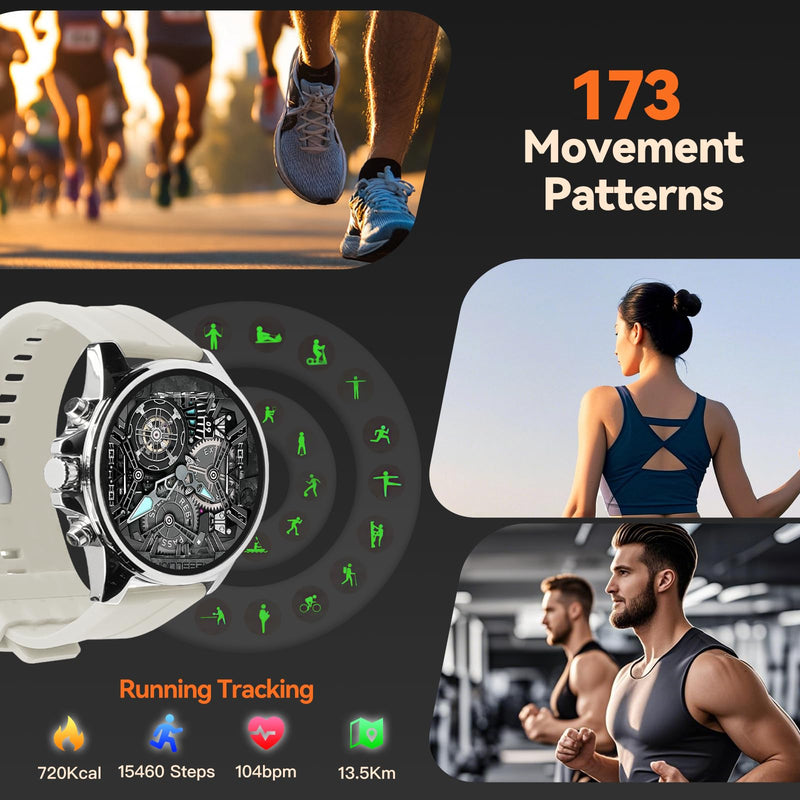 Smart Watches for Men,1.43" HD Touch Screen,Fitness Tracker Running Watch,Heart Rate/Sleep Monitor,Fitness Smart Watch,Bluetooth,NFC,Compatible with iOS Android,Smart Watch Silver