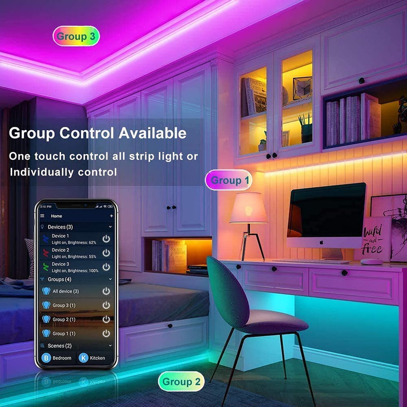 MIHEAL WiFi Wireless Smart Phone Controlled Led Strip Light Kit with DC12V UL Listed Power Supply Waterproof SMD 5050 32.8Ft(10M) 300leds RGB Music LED Light Strip Compatible with Android, iOS Alexa