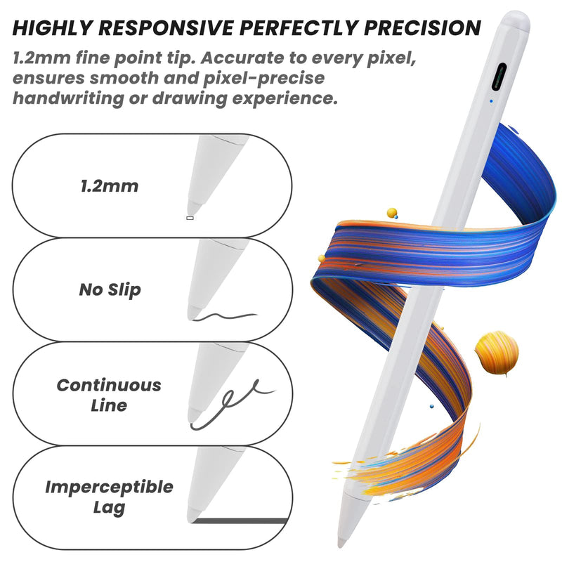 2022 iPad Pro 11 Inch Stylus Pencil 2nd Generation,,Palm Rejection and Magnetic with 1.2 mm Replaceable POM Tip Active Stylus Pen for Apple iPad Pro 11 Inch 3rd Gen Pencil,White White