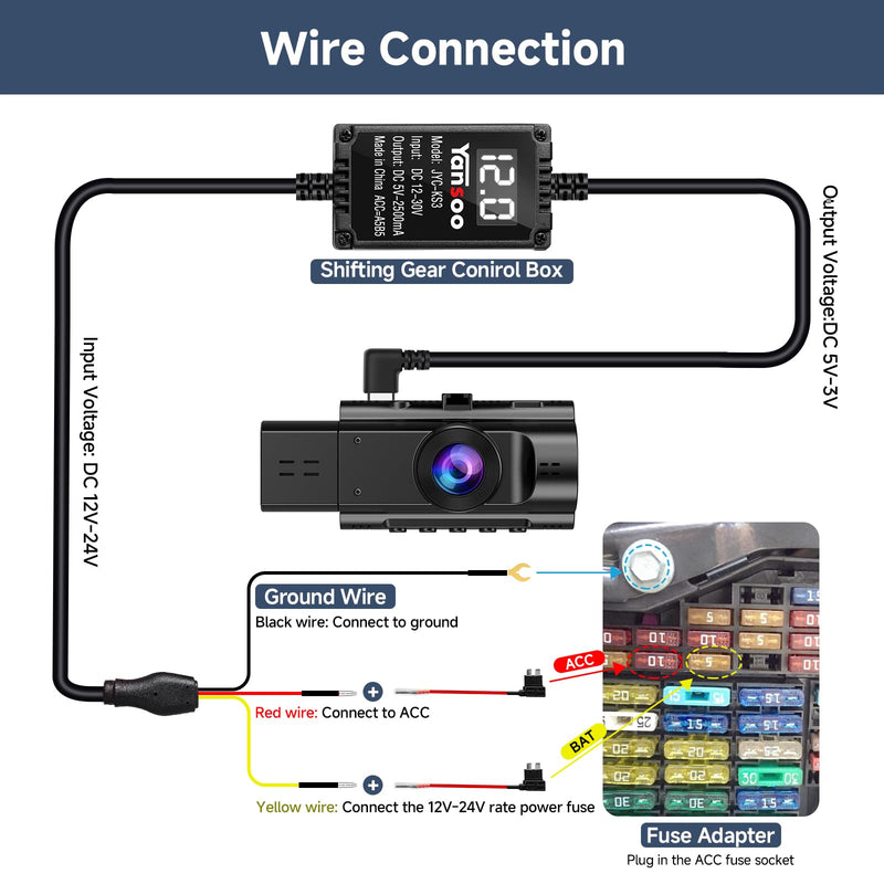 [AUSTRALIA] - Dash Cam Hardwire Kit with Digital Voltage Display & Adjustable Protection, 12V-24V to 5V/3A, 3-Lead USB-C Hardwire Kit w/Low Voltage Cutoff & 24H Parking Mode, Car Truck SUV KS3 