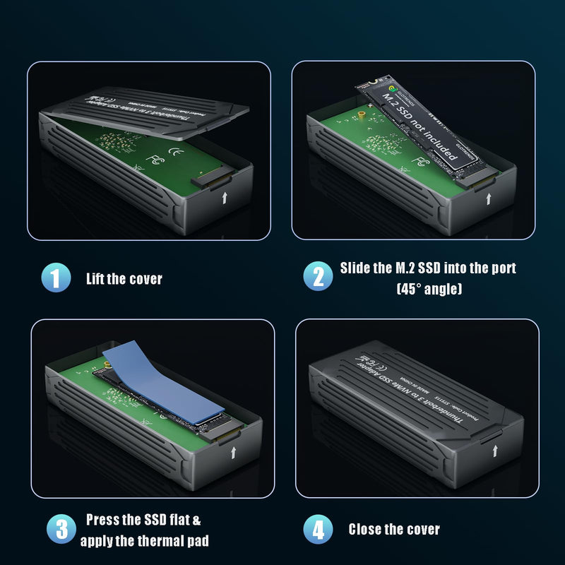 GLOTRENDS ST5109 40Gbps TBT3 M.2 NVMe SSD Enclosure, Compatible with Thunderbolt 5/4/3, Up to 3,000 MB/s with PCIe 3.0 x4 Bus, Support 8TB SSD