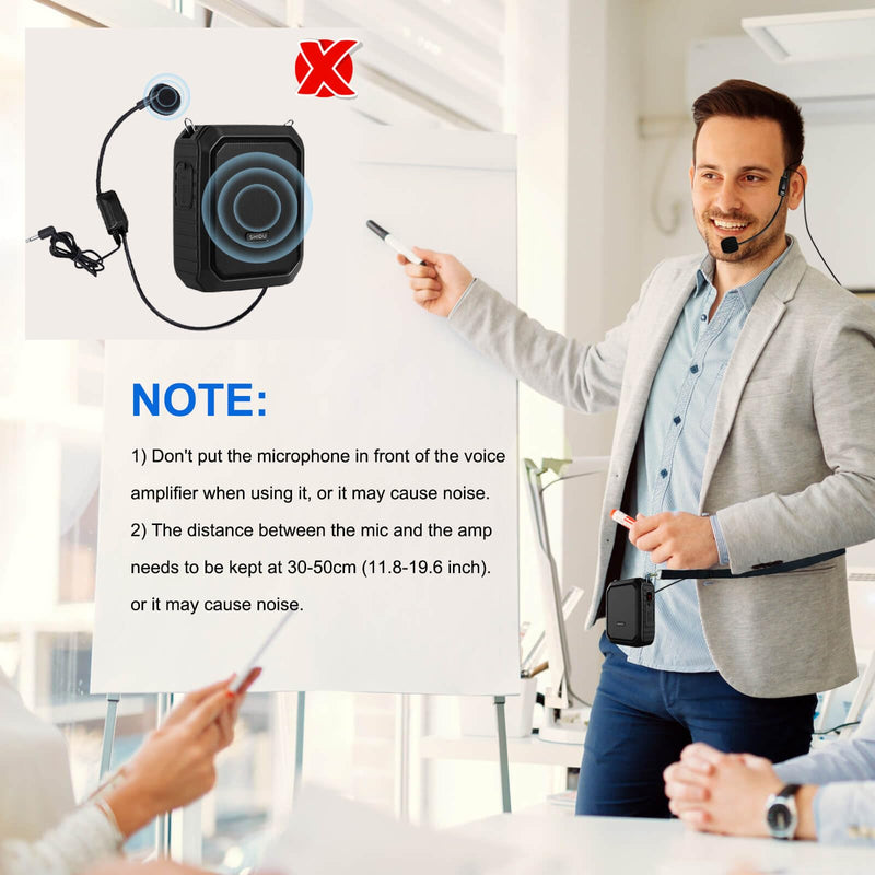 Voice Amplifier with Lapel Microphone/Microphone Headset-18W Waterproof Megaphone Speaker Pa System with 2 Mics, Bluetooth 5.0 Portable Microphone and Speaker for Teachers Elderly Tour Guide 800Plus Black-wired