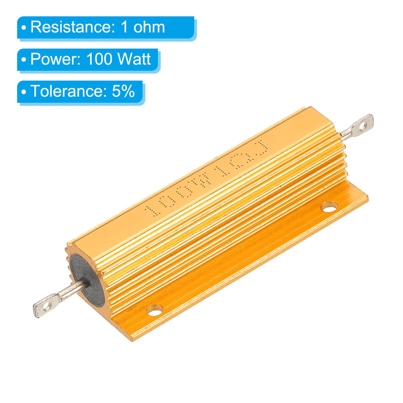 PATIKIL 100W 1 Ohm Aluminum Shell Resistor, 4 Pack Aluminum Housing Resistor Housed Case Wirewound Resistors Screw Tap Power Resistor 5% Tolerance, Golden
