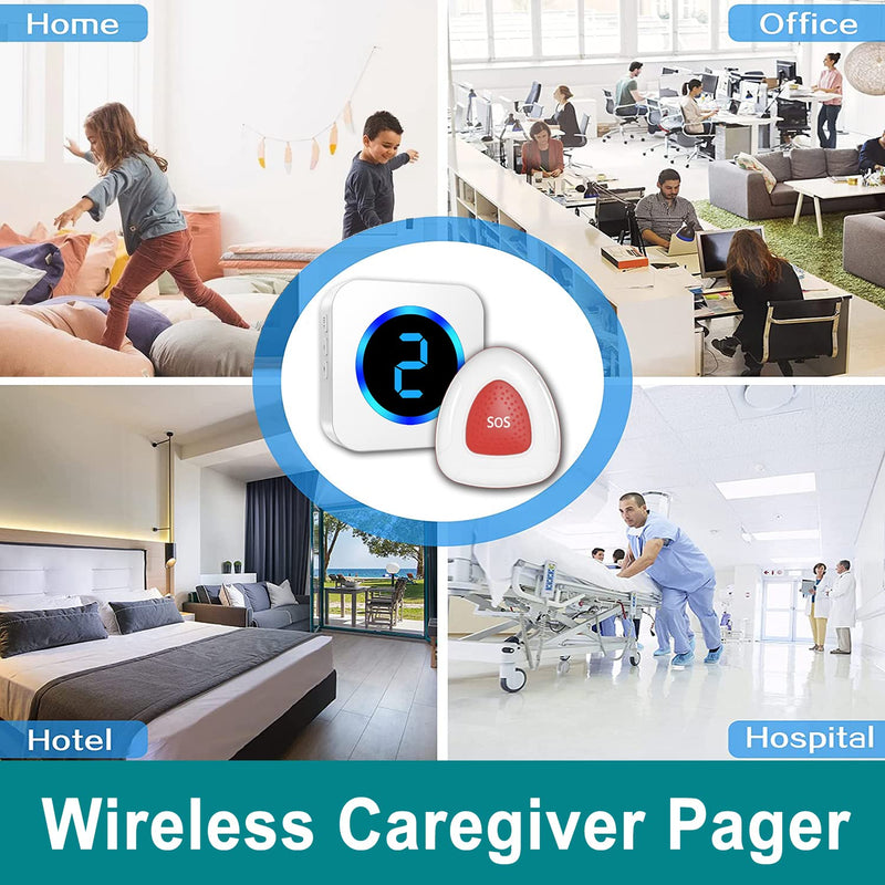 Wireless Caregiver Pager Call Button Nurse Call System 900Ft with LED Number Display for Elderly/Patient/Disabled at Home/Hospital/Clinic doorbell(3 SOS Waterproof Call Button & 1 Receiver)