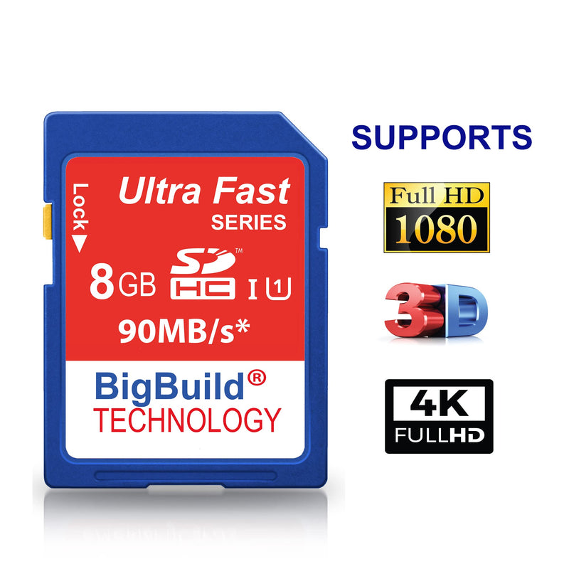 BigBuild Technology 8GB Ultra Fast SDHC 90MB/s Memory Card Compatible with Kodak PIXPRO FZ101, FZ102, FZ152, FZ201, FZ43, FZ51, FZ53 Camera Blue / Size: 8GB