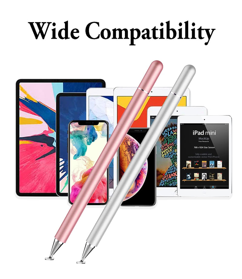 Stylus Pen for iPad, LUNTAK Stylus Pens for Apple/iPhone/Ipad pro/Mini/Air/Android/Microsoft/Surface All Capacitive Touch Screens Universal with 4 Replacement Tips (2 Pcs, Pink and Silver)