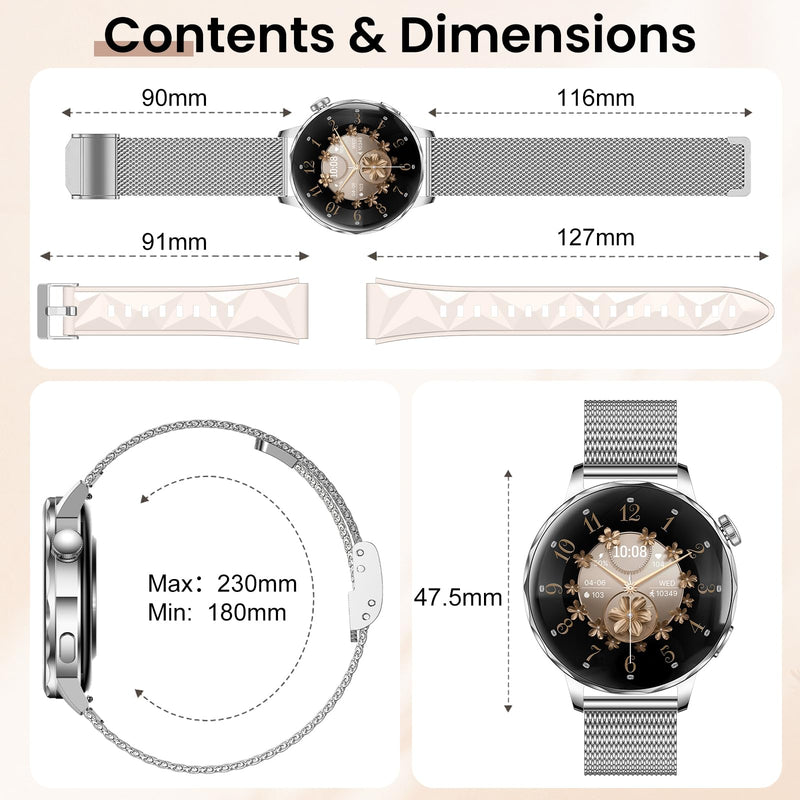 Smart Watches for Women, 1.27'' Smartwatches (Answer/Make Calls) Compatible with iPhone/Android Phones, IP68 Waterproof Fitness Tracker Watch with Sleep Monitor, 100+ Sports Modes (Silver) Silver