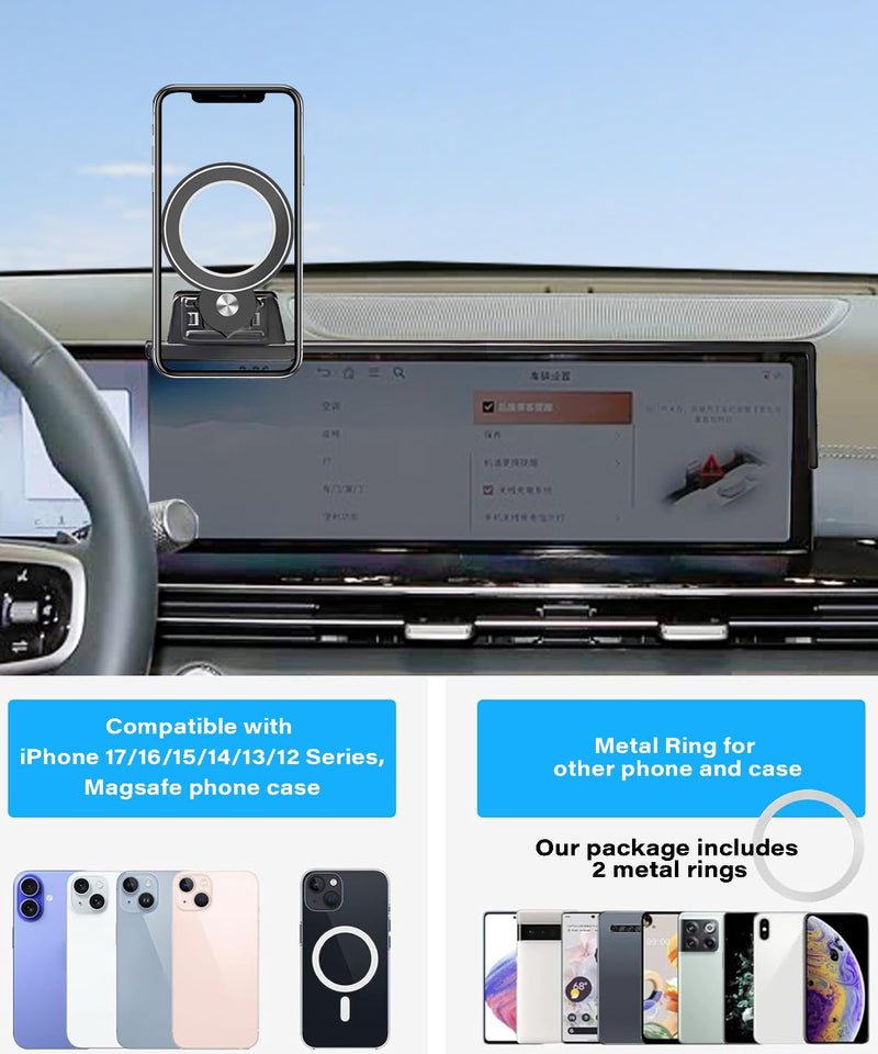 Car Phone Holder for 2025 2026 Genesis GV70/GV80/G80 Magnetic Accessories | 27-in Screen MagSafe Magnetic Cell Phone Mount, 360° Rotatable 3D Fit Navigation Clip-On Cradle, will Not Block Air Vents fit for 2025 2026 Genesis GV70/GV80/G80(27 Inch)