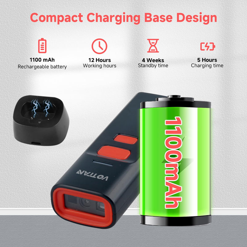 [AUSTRALIA] - VOTTAN Bluetooth QR Barcode Scanner with Charge Stand, 1D 2D PDF417 UPC Pocket Bar Code Reader, 3-in-1 Rechargeable Automatic Scan Wireless Barcode Scanner for POS, PC, iOS, Android 