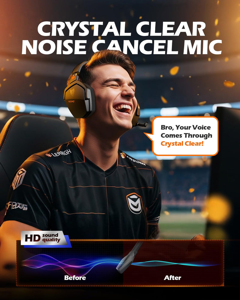 [AUSTRALIA] - NUBWO Wireless Gaming Headset with Mic for Ps5 Ps4 PC, Zero Interference, 100-Hour Battery All-Day Play, 23ms Sync for Fortnite & Call of Duty/FPS Gamers, Triple Mode All Devices Compatible - Orange 