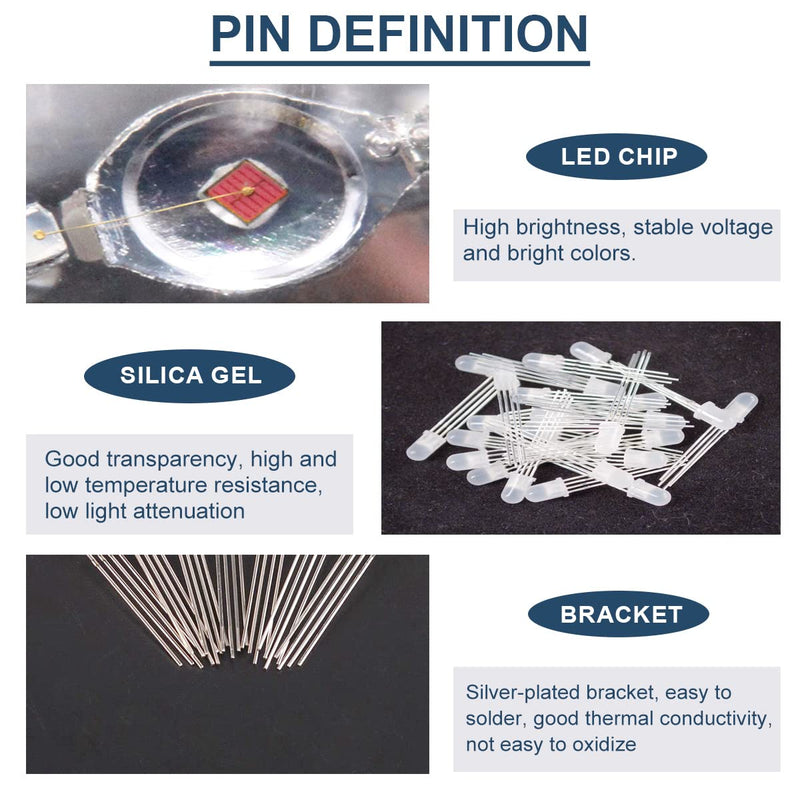 100Pack 5mm LED Light Emitting Diode Common Anode DC 3V 20mA RGB Tri-Color(Red/Green/Blue) 4Pin Clear Transparent Round LED Buld Lamps Electronics Components for Arduino Transparent Common Anode