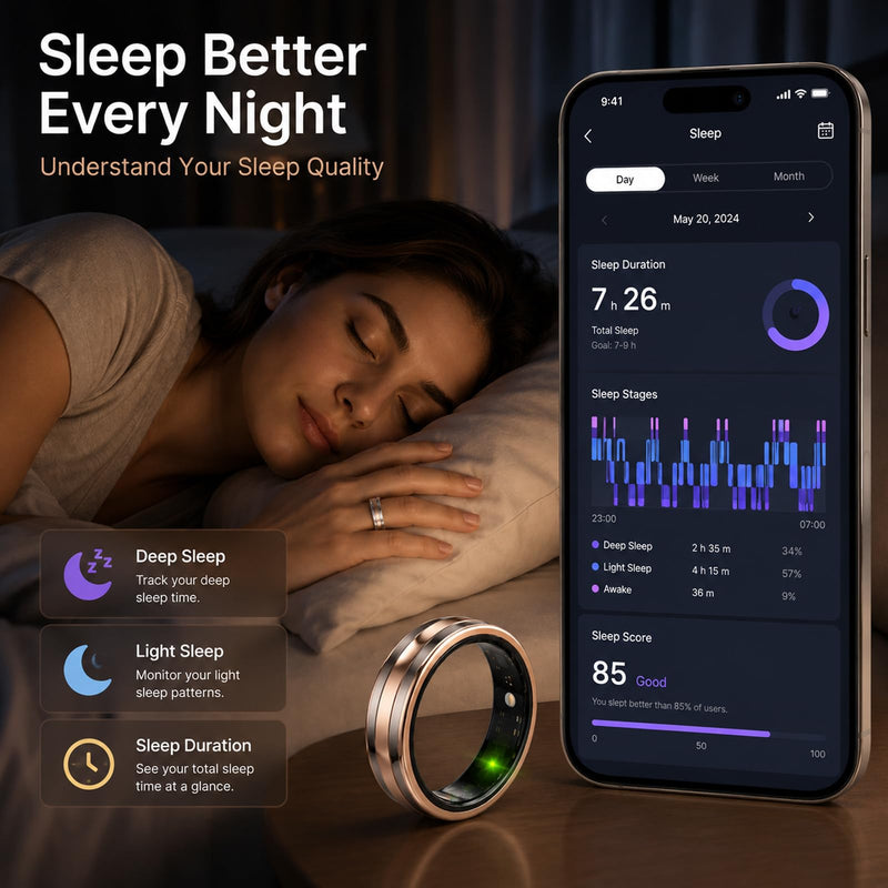 Yihou Smart Ring for Men Women, Health & Fitness Tracker, Ultra-Thin 6.3mm | Sleep insights, heart rate monitoring, gesture control, ceramic-metal body, waterproof design, activity tracking Silver #7(2.17 inch)