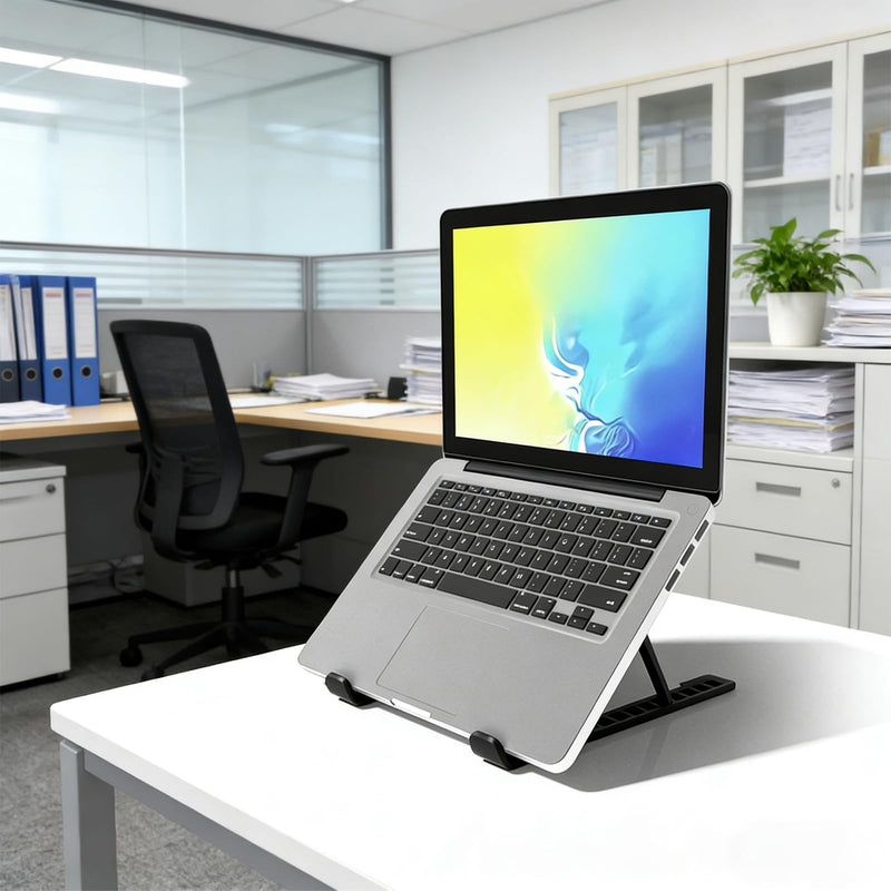 Adjustable Laptop Stand with Fan, Foldable Desktop Mount for Notebook or Tablet, Black