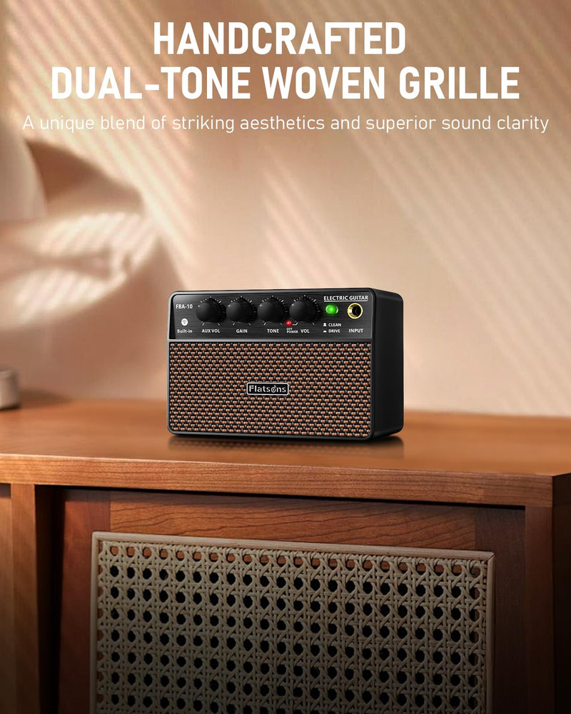 [AUSTRALIA] - FBA-10 Guitar Amp, 10W Mini Electric Guitar Amplifier with Clean/Drive Channel, 6H Working, USB-C Rechargeable, 3.5mm Headphone/AUX Jack, Wireless Portable Amp for Indoor Practice, Traveling Black 