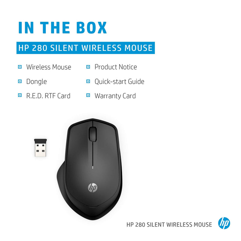 HP Wireless Silent 280M Mouse - Ergonomic Right-Handed Design, 18 Month Battery Life, and 2.4GHz Reliable Connection - Works for Computers and Laptops - Far Quieter Clicks Than Most Mice