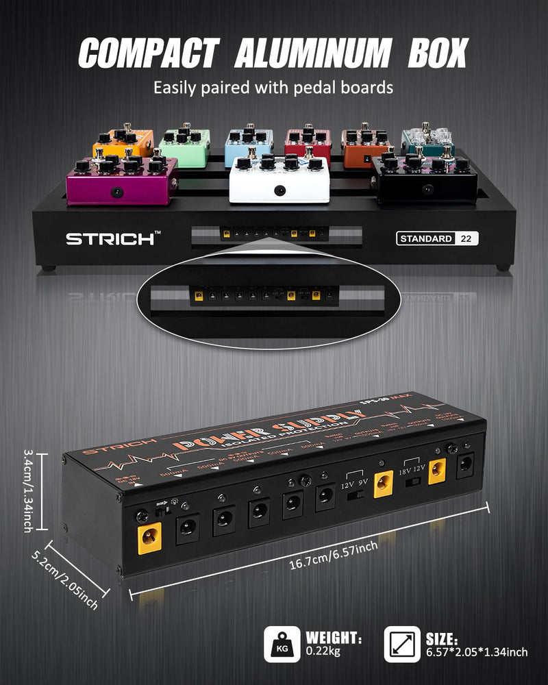 [AUSTRALIA] - STRICH Guitar Pedal High Power Supply, Pedalboard Power Supply with 8 Totally True Isolated DC 9V/12V/18V Outputs(500mA/1000mA), Power Supply for Power-hungry Effect Pedal, Noiselessly, SPS-30 MAX 