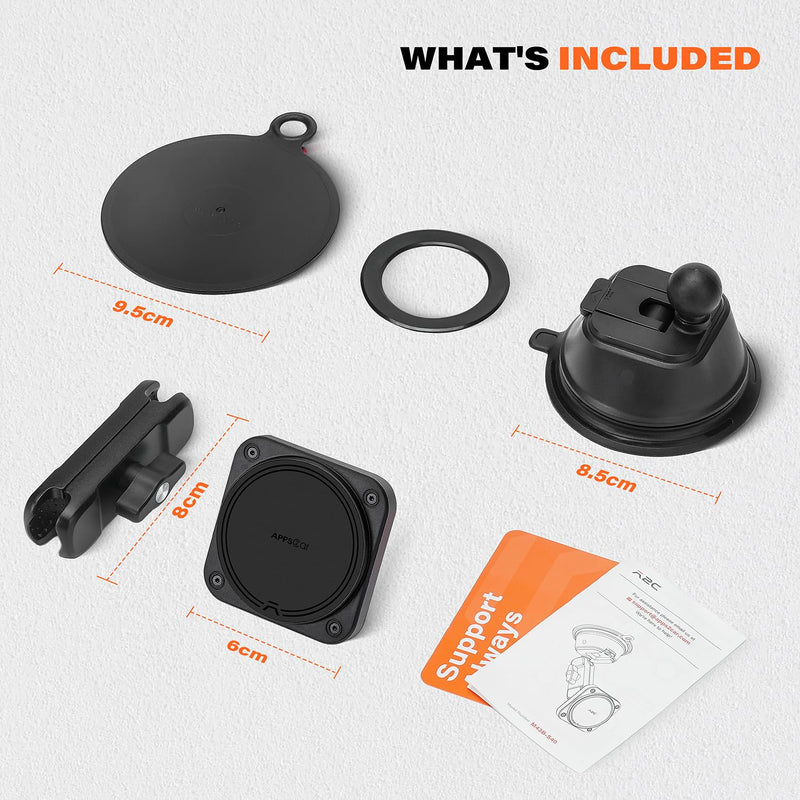 APPS2Car Heavy-Duty Vacuum Suction Phone Mount for Car Windshield Dashboard | Industrial 20x N55 Magnet, Alloy Arm, Ultra-Stable Suction Cup Magnetic Phone Holder for iPhone MagSafe/Samsung/Android