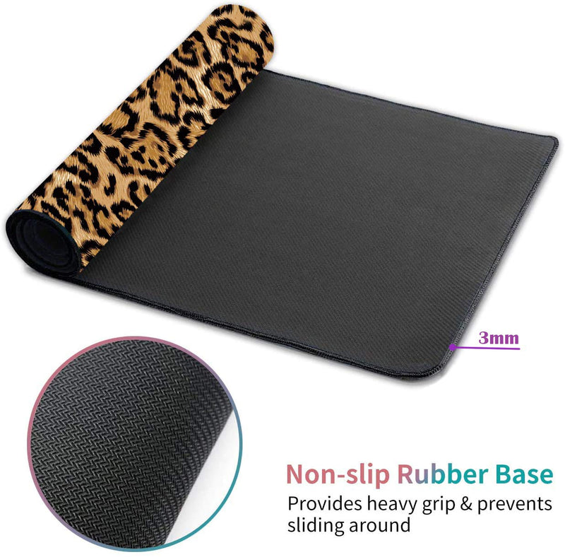 Desk Pad Mat Gaming Mouse Pads with Coasters Set, Stitched Edges Design Mouse Pad XXL Large Mouse Pad for Laptop Computers Leopard Print Desk Writing Mat for Office & Home 31.5"x 11.8"