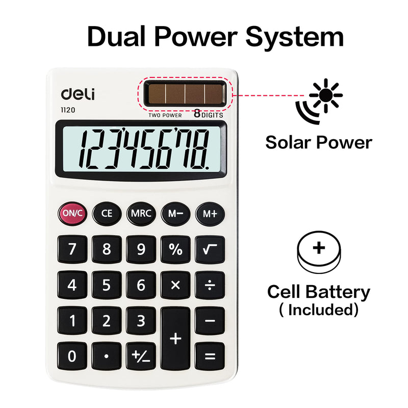 Calculator, Deli Standard Function Basic Calculators, Solar Battery Dual Power Office Calculator with Cover, Metal Panel 1 Pack