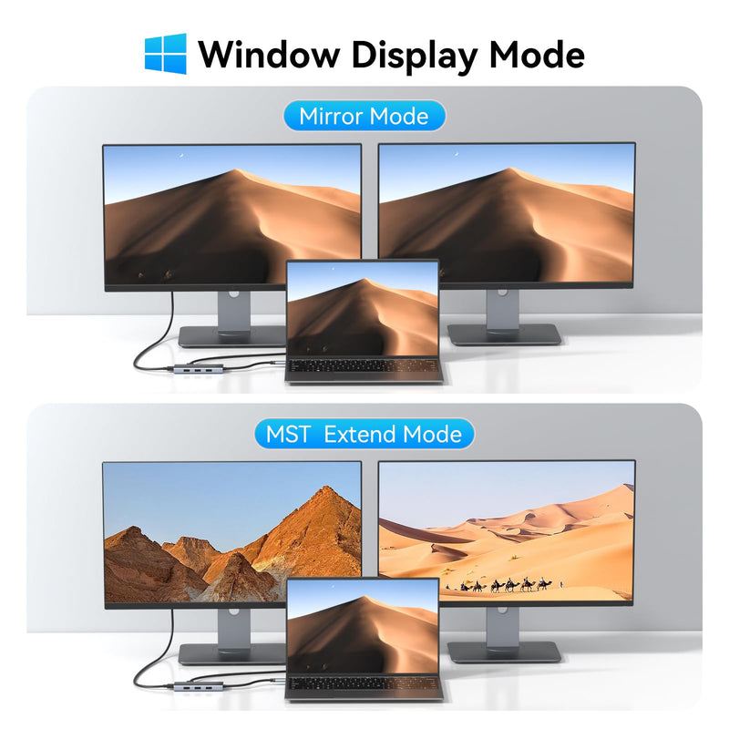 Docking Station to Dual HDMI Monitors Adapter, USB C Hub Dual HDMI Monitors for Laptops, USB C Adapter with Dual HDMI 4K@60Hz, 3 USB Port,PD, Compatible for HP Elitebook, Dell XPS 13/15, etc 6 Port 2HDMI