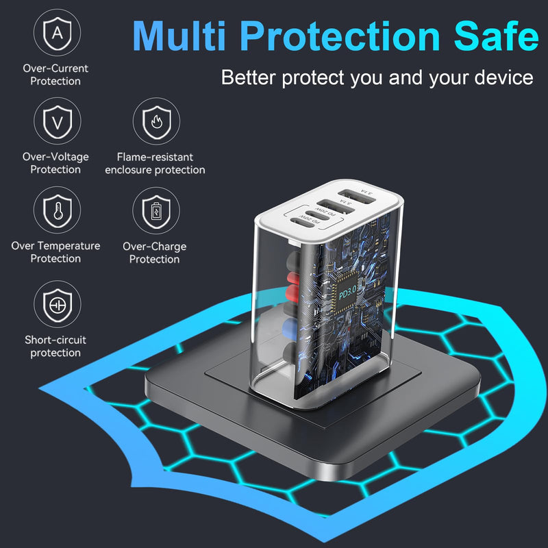 40W USB C Wall Charger Block,4 Port Type C Charger Fast Charging Brick Dual Pd & QC Fast Charger Cube Wall Plug Power Adapter for iPhone 15/14/13/12/11/Pro Max/XS/XR,iPad,Samsung,Pixel,2Pack White