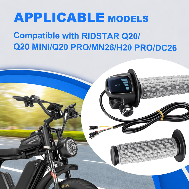 [AUSTRALIA] - Full Twist Throttle Fits for Ridstar Q20, 48V True Plug and Play Taper Handles Ebike Throttle 3 Pin Easy Installation, LCD Display with Key Lock, Throttle Grips for Ebike Motorcycle Scooter Modern 