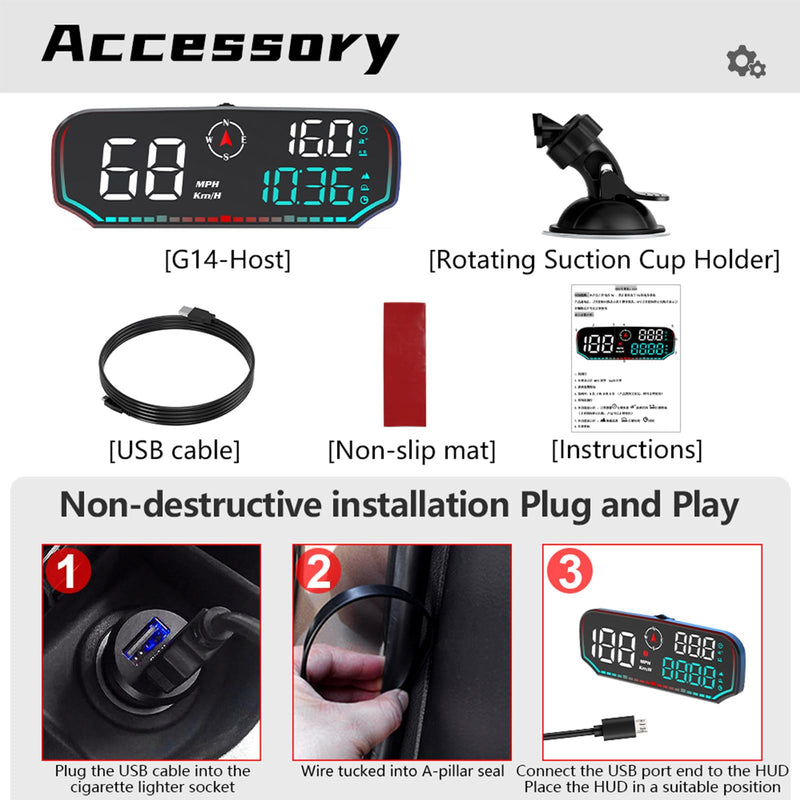 GPS Speedometer Heads Up Display for Car - Hud LCD Display with Overspeed Fatigue Driving Alarm - Mph Digital Speed Compass Altitude - Universal Vehicle Compatibility