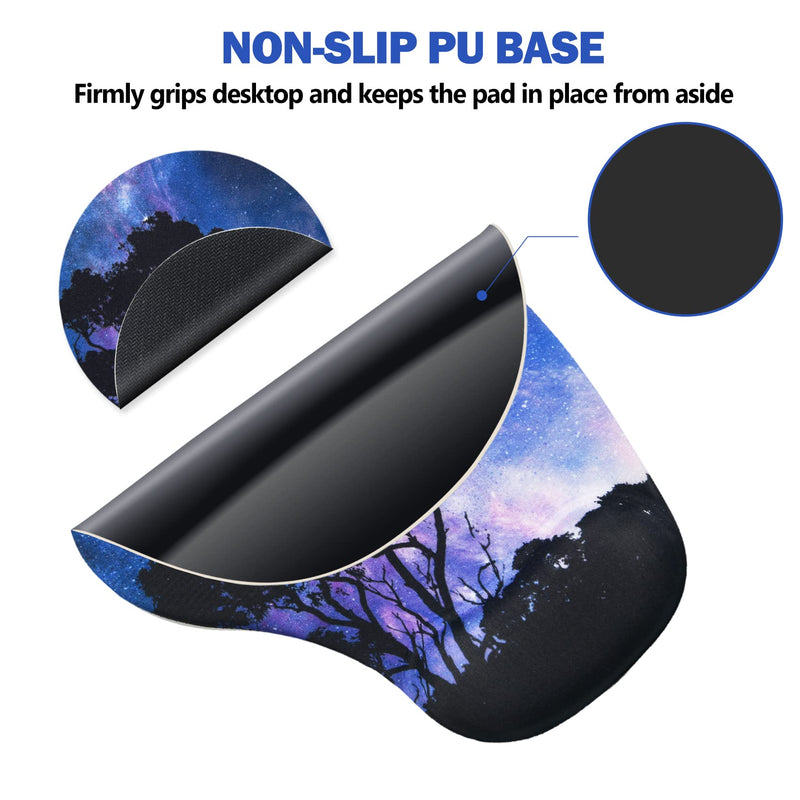AIMSA Ergonomic Mouse Pad with Wrist Support Gel, Wrist Rest Pad Non-Slip PU Base Comfortable Laptop, Computer Mousepad for Office, Home, Easy Typing & Pain Relief, Tree Galaxy