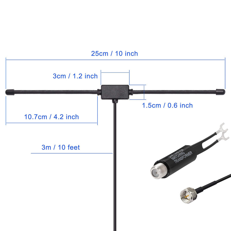 Bingfu 75 Ohm 300 Ohm FM T Shape Dipole Antenna for Indoor Digital HD Radio Table Top FM Radio Home Stereo Receiver AV Audio Video Home Theater Receiver HDTV TV Tuner FM Antenna with 300ohm Adapter