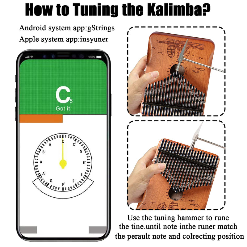 [AUSTRALIA] - Finger Piano Kalimba 21 Keys, Calimba, Kalimba 21 Key with Tuning Hammer and Instructions, Sail Away Thumb Piano for Adults and Beginners(Brown) Brown 