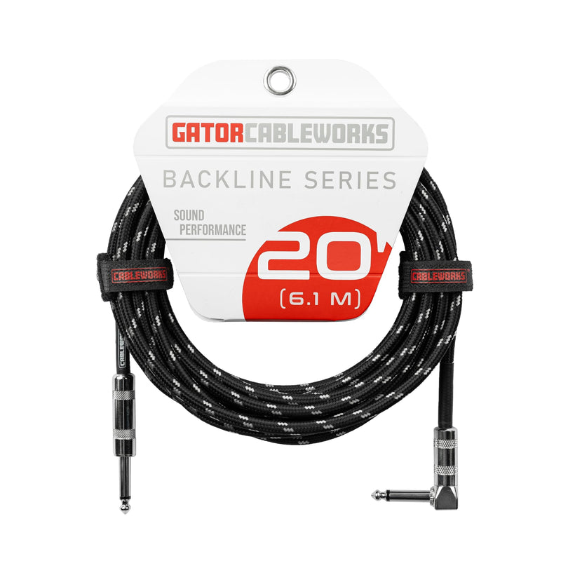 by Gator Cases Backline Series 20 Ft Braided Guitar Instrument Cable, Straight to Right Angle, Black/Grey (GCWB-INS-20RABG) Black / Grey 20 ft.