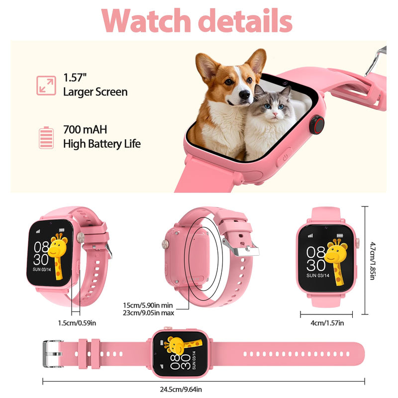 Smart Watch for kids-4g GPS Kid Phone Watch Call and Voice Text | Game Camera Pedometer Alarm Clock-Kids Watches for Girls Boys 4-12 Age Gifts Pink