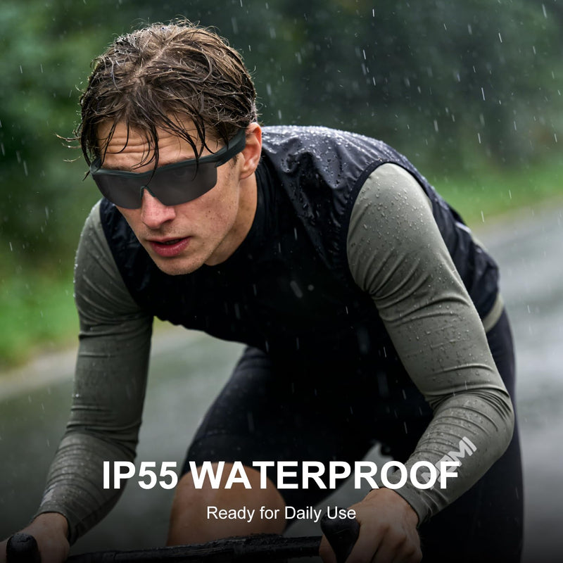 Waterproof Bluetooth Glasses for Cycling Running | UV Protection | Bluetooth Sunglasses, Smart Glasses, Polarized Lenses,Bluetooth Glasses for Women&Men, Long Battery Life, USB C Fast Charging Black Medium
