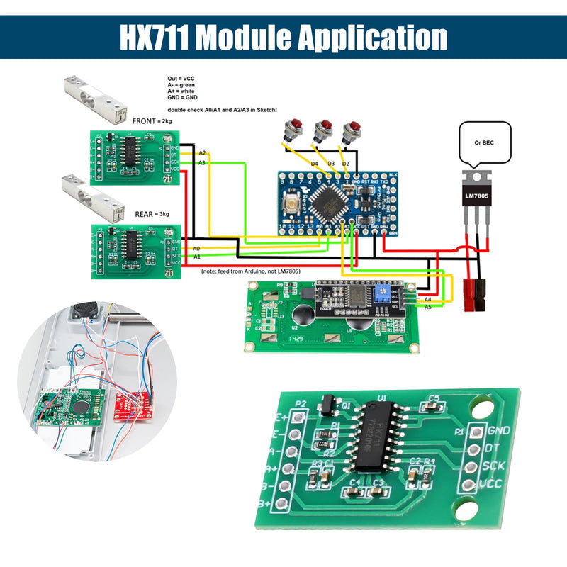 Binghe HX711 AD Amplifier Module + 10 kg Weight Sensor HX711 Load Cell Kit High Precision Load Cell Module Compatible with Arduino/Portable Electronic Kitchen Scales