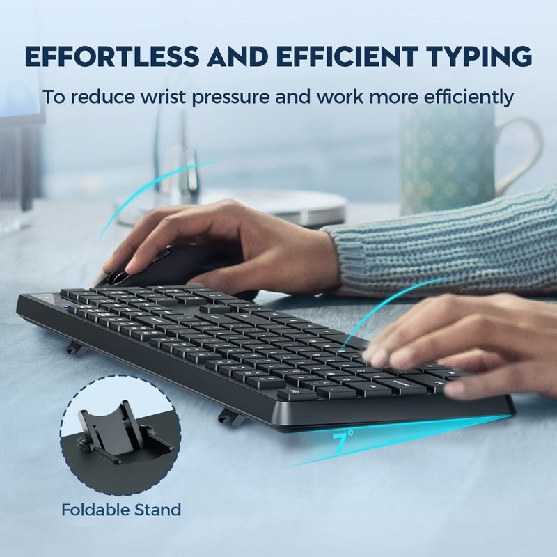 Wireless Keyboard and Mouse Combo, COLIKES 2.4G USB Cordless Mouse and Keyboard, 3 Level DPI Slim Ergonomic Mouse, Responsive Plug & Play for Computer Laptop PC - Full Size, Black