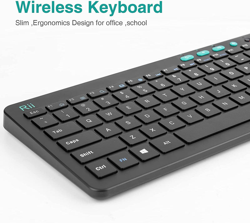 Rii RKM709 2.4 Gigahertz Ultra-Slim Wireless Keyboard and Mouse Combo, Multimedia Office Keyboard for PC, Laptop and Desktop,Business Office(Black) Black