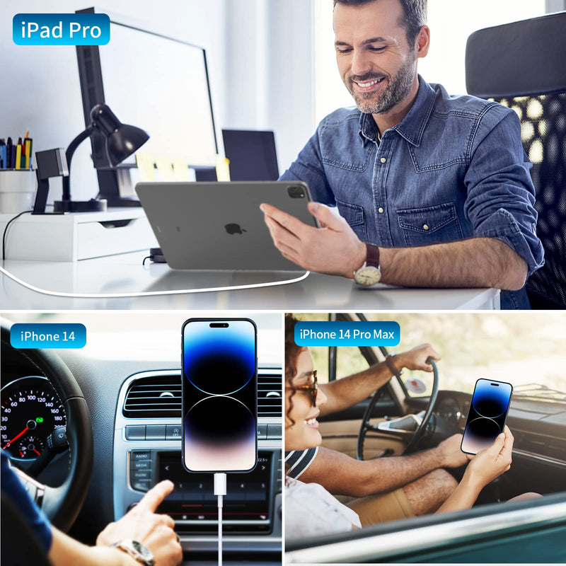 【MFi Certified】iPhone Fast Car Charger, Linocell 60W Dual PD USB-C Car Charger Fast Charging Cigarette Lighter+2Pack Type-C to Lightning Cable for iPhone 14 13 12 11 Pro XS Max Mini XR X iPad AirPods Titanium Silver