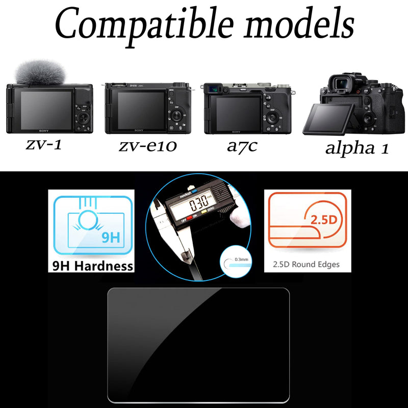 PCTC Screen Protector fit for Sony alpha 1 a7II A7III a7SII a7SIII a7RII a7RIII a7RIV RX100VII RX100VI RX100V RX100IV RX100M2 A9II,ZV-E10 RX10IV ZV-1 ZV-1M2,3 Packs Tempered Glass Screen Protector