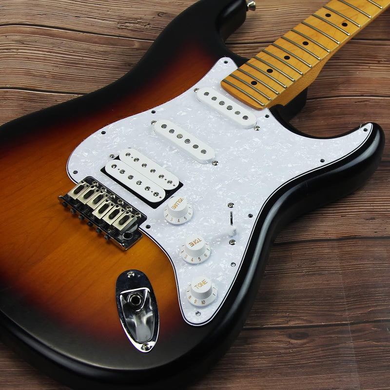 [AUSTRALIA] - FLEOR Alnico 5 SSH Prewired Strat Pickguard Loaded Pickguard Humbucker Pickup Set, White Pearl 