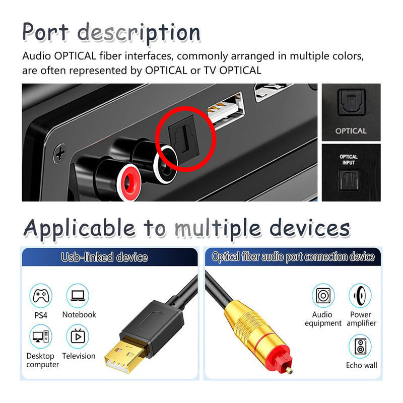[AUSTRALIA] - ZORZA 1Pcs Plug-and-Play USB to Optical Audio Adapter Cable Unidirectional USB A Male to SPDIF Port Converter Cord for Laptops Desktops Speakers High-Speed PC Sound Card 1.5m/4.92ft 