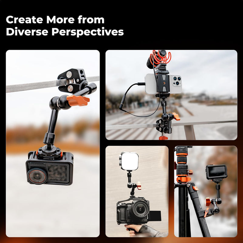 [AUSTRALIA] - K&F CONCEPT 6" Magic Arm Clamp with Super Clamp, 360°Ballhead Articulating Mini Arm for Monitor, LED Light, Webcam, Action Camera 6" with Clamp 