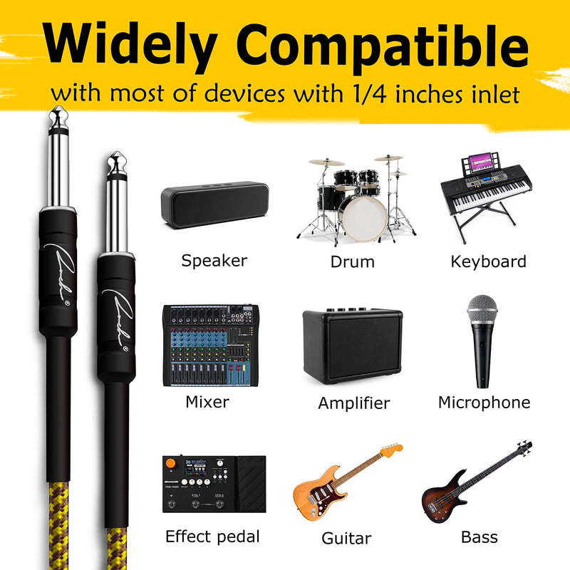 Ranch Guitar Cable 20 ft Coild Electric Instrument Cables Bass AMP Cord 1/4 Straight to Straight for Electric, Bass Guitar, Mandolin, Pro Audio - Gold 20FT