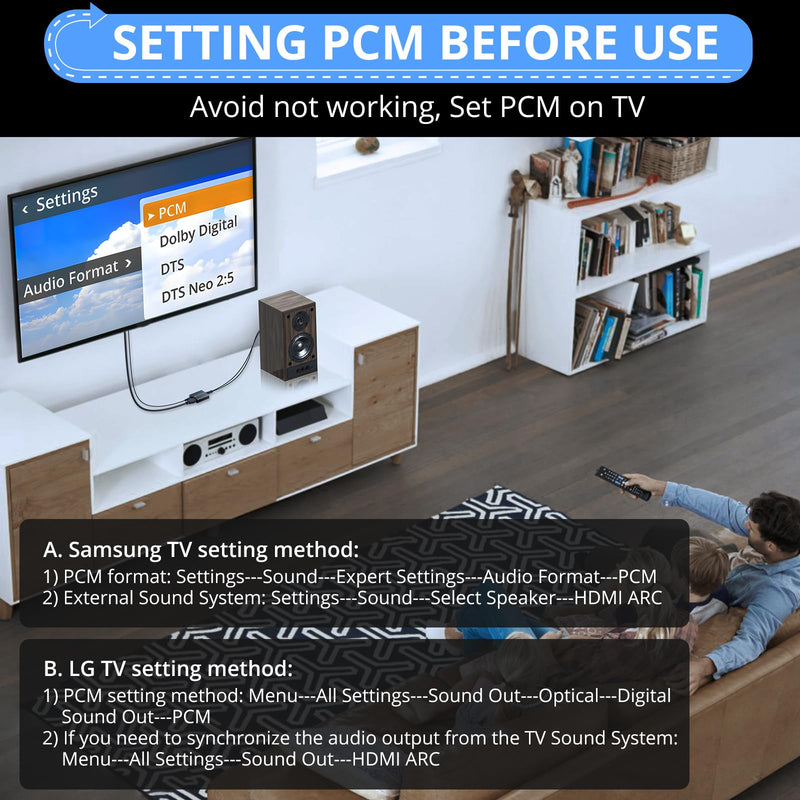 CAMWAY 192KHz ARC Audio Extractor - ARC to 3.5mm Audio Adapter for TV to Sound System Headphone, ARC Converter Built-in Professional Amplifier Chip with 3.5mm Cable(Not for HDMI,eARC Interface) 3.3+3.3ft