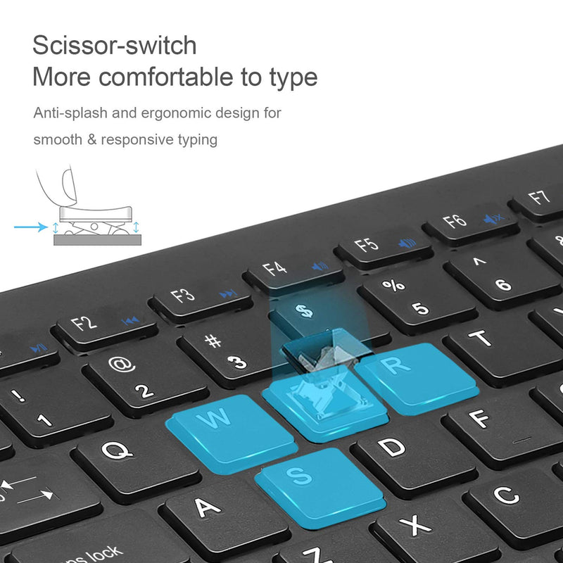 TECKNET Wireless Keyboard, 2.4G Portable Mini Computer Keyboard, Quiet Click, 12 Media Keys, Print Screen Key, Compact Ergonomic USB Keyboard for Laptop, Desktop, Smart TV, Notebook, Chromebook