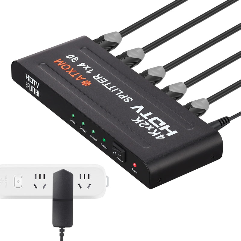 [AUSTRALIA] - HDMI Splitter 1 in 4 Out - 1x4 HDMI Display Duplicate/Mirror - Powered Splitter Full HD 1080P, 4K - One Source to Four Identical Displays 