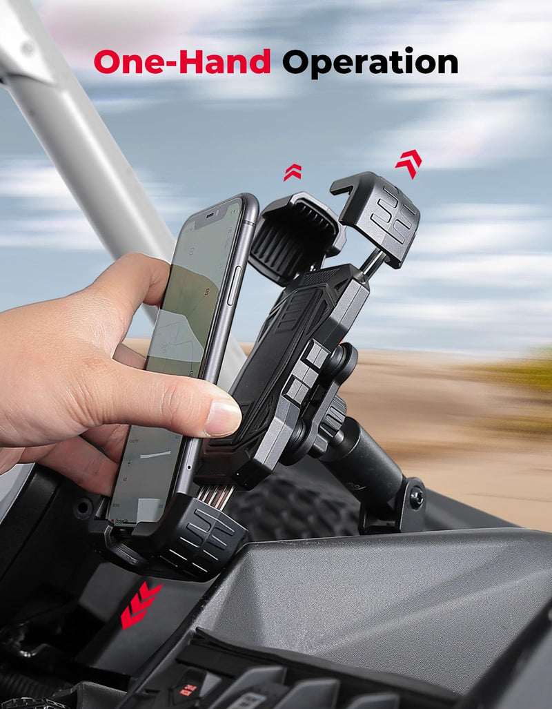 KEMIMOTO X3 Phone Mount, Anti-Vibration Dampener Cast-Aluminum Mount Dashboard One-Hand Operation Secure Lock 360° Adjustable Cell Phone Holder, Compatible with Can-Am Maverick X3 and MAX Models Phone Mount with Vibration Dampener