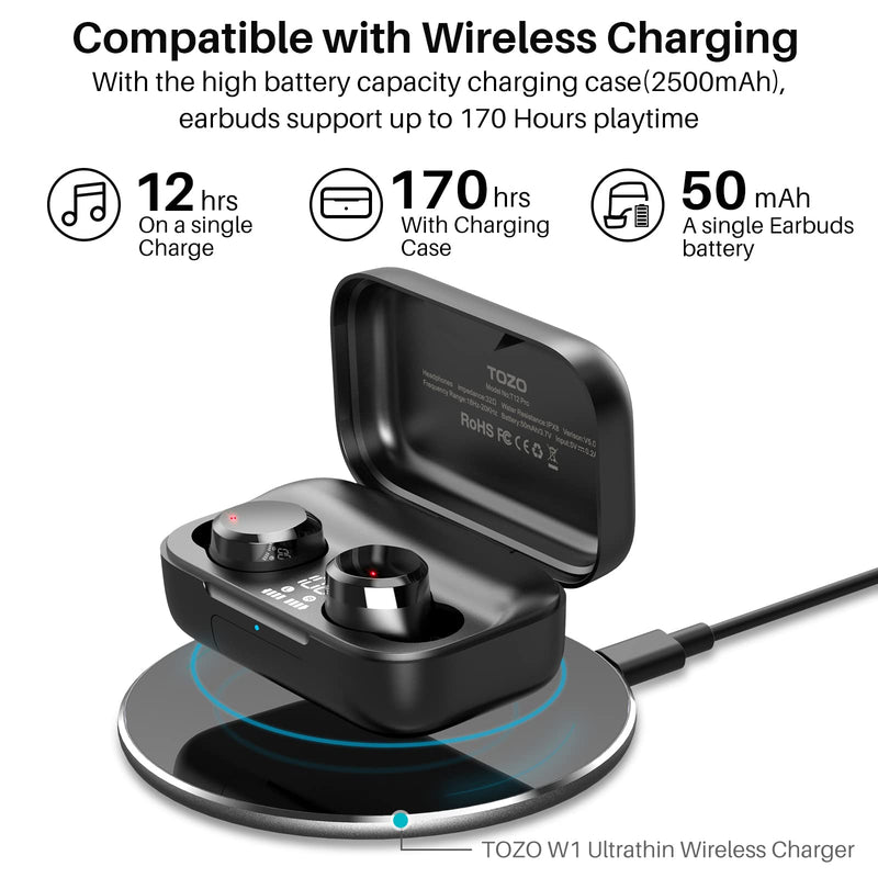 TOZO T12 Pro Wireless Earbuds with Qualcomm QCC3040, aptX Stereo Sound | 4 Mics CVC 8.0 Call Noise Cancelling Ear Buds, 2500mAh Wireless Charging Case, IPX8 Waterproof, 10mm Drivers, Premium Audio Black
