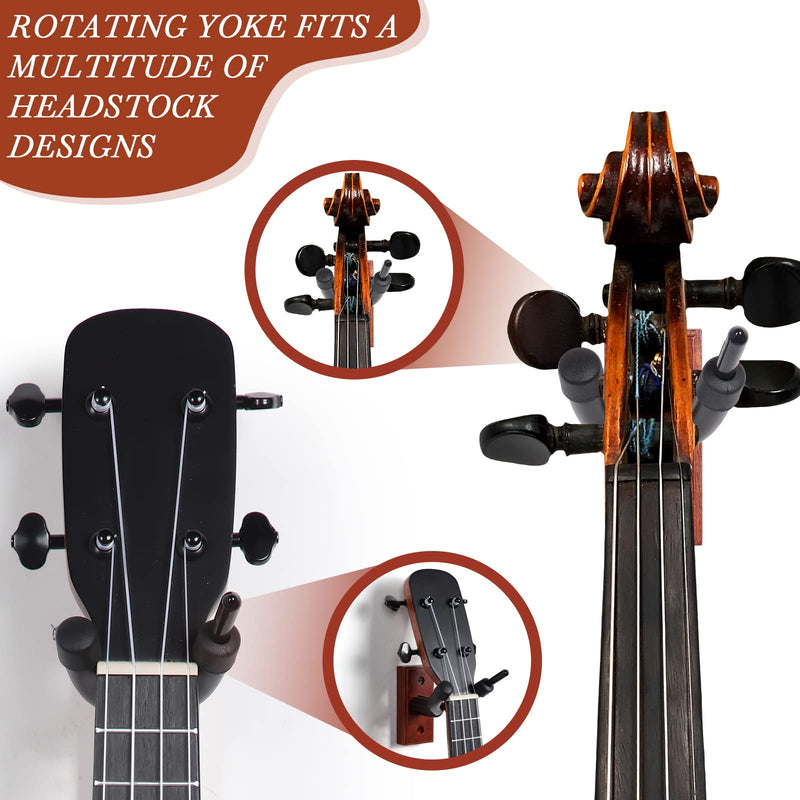 Tatuo 4 Pcs Violin Wall Mount Hanger Violin and Viola Hanger Metal Wooden Guitar Violin Stand with Bow Holder Music Room Decor with Screws for Home Studio String Instrument Accessories Art Practice