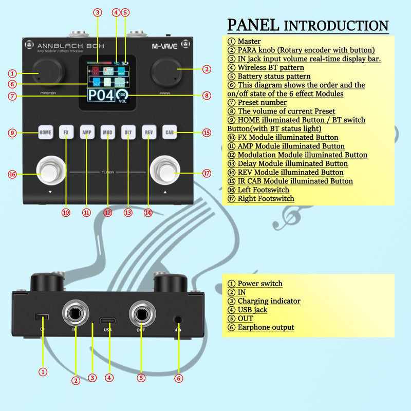 Black Pedal Box Portable Multi-Effects Guitar/Bass Amplifier Modeler with 6 Effects Modules, 80 Editable Presets & Rechargeable Battery